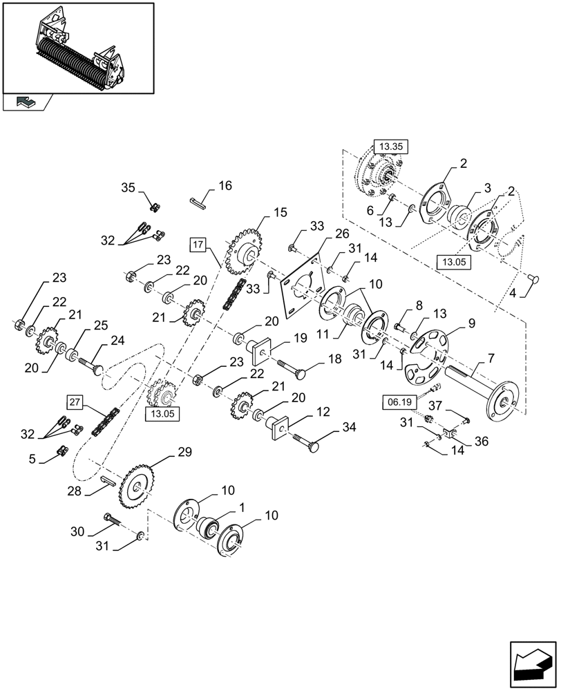 Схема запчастей Case IH LB333S - (13.01[01]) - PICK-UP, MAIN TRANSMISSION, RH (13) - FEEDER