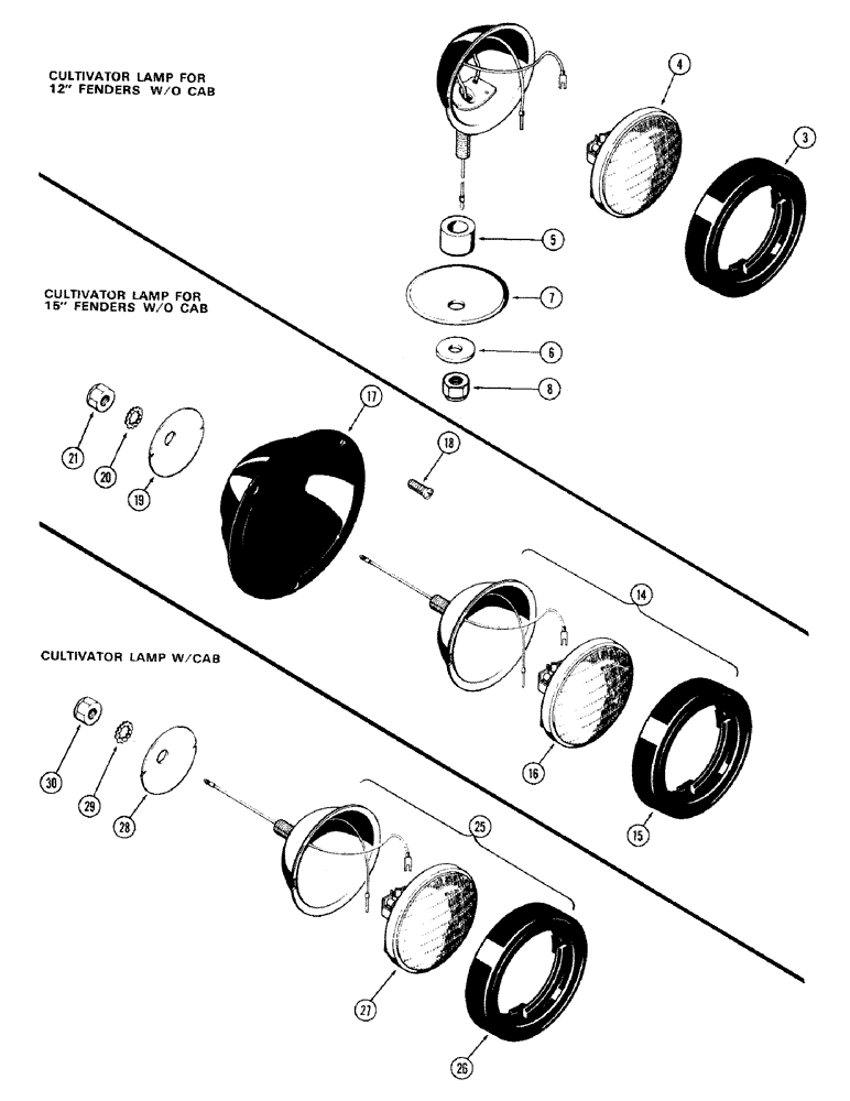 Схема запчастей Case IH 870 - (104) - LIGHTING EQUIPMENT, CULTIVATING LAMP, FOR 12" FENDER, WITHOUT CAB (04) - ELECTRICAL SYSTEMS