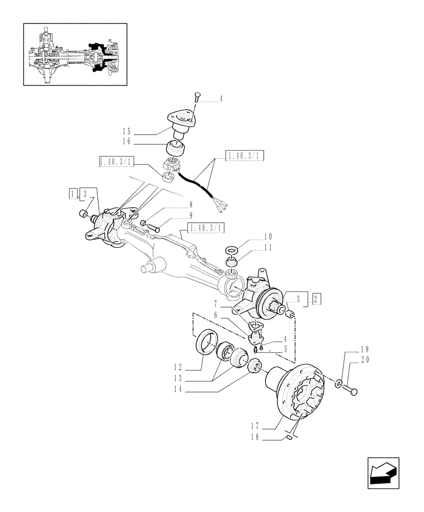 Схема запчастей Case IH MXM130 - (1.40.3/02[01]) - (VAR.420) 4WD FRONT AXLE WITH SUSPENSIONS AND TERRALOCK - (SPS) - STEERING AXLES - HUBS - C5196 (04) - FRONT AXLE & STEERING