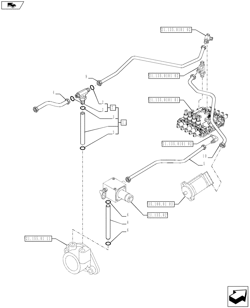 Схема запчастей Case IH PUMA 185 - (21.109.03) - TRANSMISSION 19X6 FPS - GEAR CHANGE LUBRICATION PIPES (VAR.728147-729571) (21) - TRANSMISSION