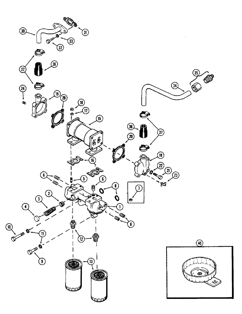 Схема запчастей Case IH 1370 - (024) - OIL FILTER AND HEAT EXCHANGER, 504BDT, DIESEL ENGINE (02) - ENGINE