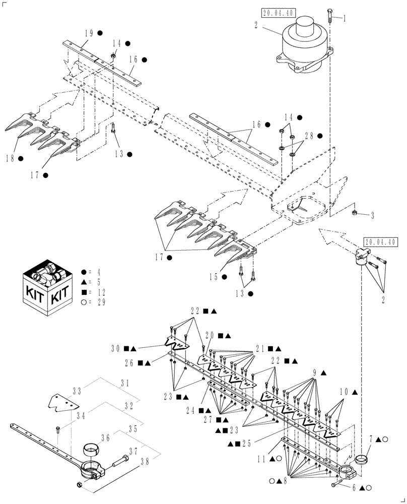 Схема запчастей Case IH DHX302 - (20.04.01[1]) - SINGLE KNIFE DRIVE, SCHUMACHER CUTTING SYSTEM (14) - CROP CUTTING