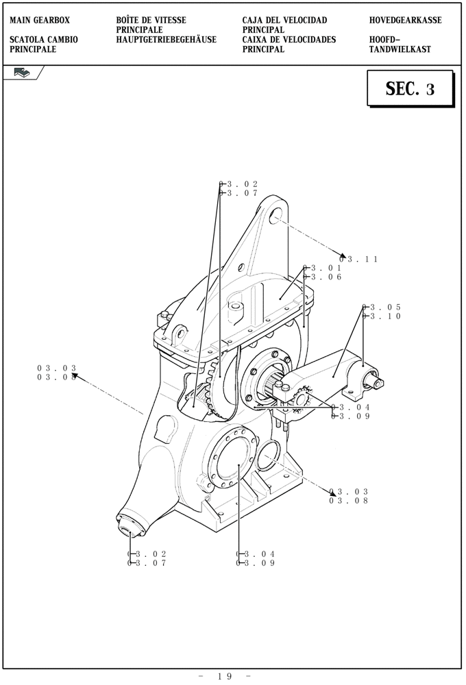 Схема запчастей Case IH LBX332R - (03.00[01]) - PICTORIAL OVERVIEW 1/1 - MAIN GEARBOX (03) - MAIN GEARBOX