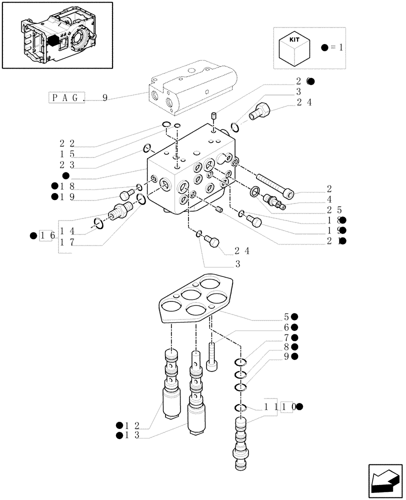 Схема запчастей Case IH MAXXUM 110 - (1.80.7[08]) - PTO CLUTCH FOR 40E AND 50 KM/H TRANSMISSION - CONTROL VALVE AND RELEVANT PARTS (07) - HYDRAULIC SYSTEM