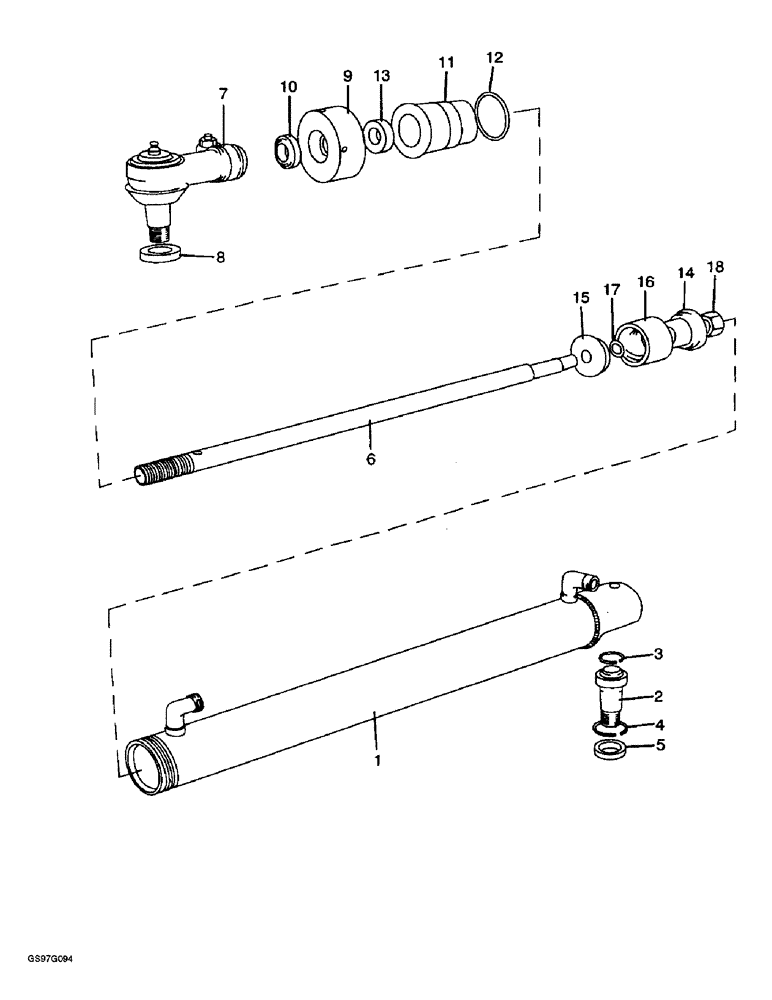 Схема запчастей Case IH 1210 - (5-24) - STEERING CYLINDER, 1210, 1210Q, 1210G AND 1210SK 4WD TRACTORS, INSTALLED BEHIND THE AXLE (05) - STEERING
