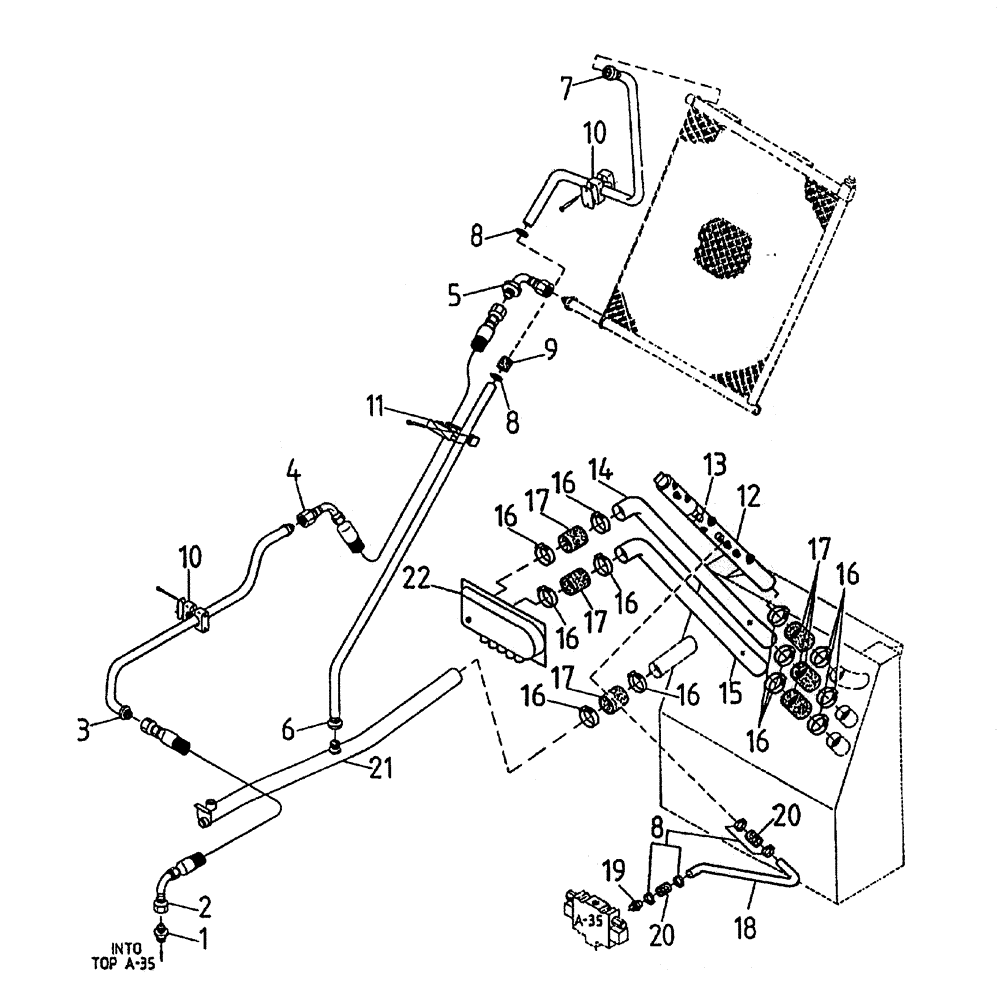 Схема запчастей Case IH 7700 - (B05-15A) - HYDRAULIC SUCTION LINES (L10), SERIAL #7908 AND ONWARDS Hydraulic Components & Circuits