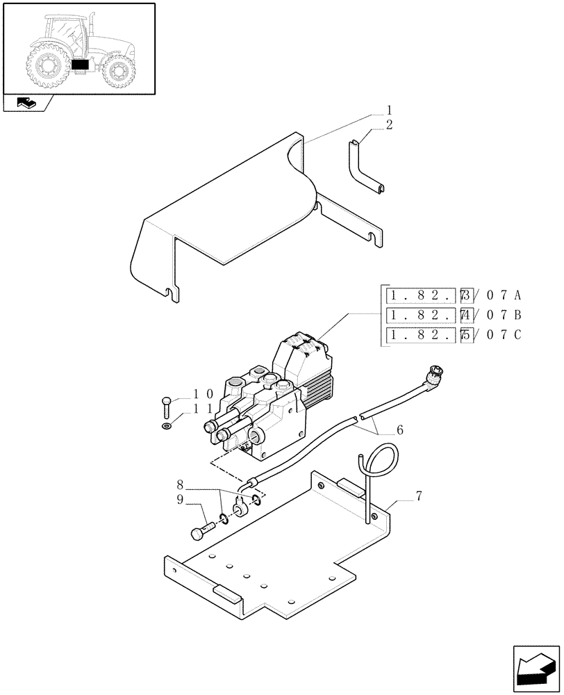 Схема запчастей Case IH PUMA 195 - (1.82.7/07[01]) - (VAR.108-109-110) ELECTRONIC MID MOUNTED VALVES - COVER SUPPORT AND PIPES (07) - HYDRAULIC SYSTEM