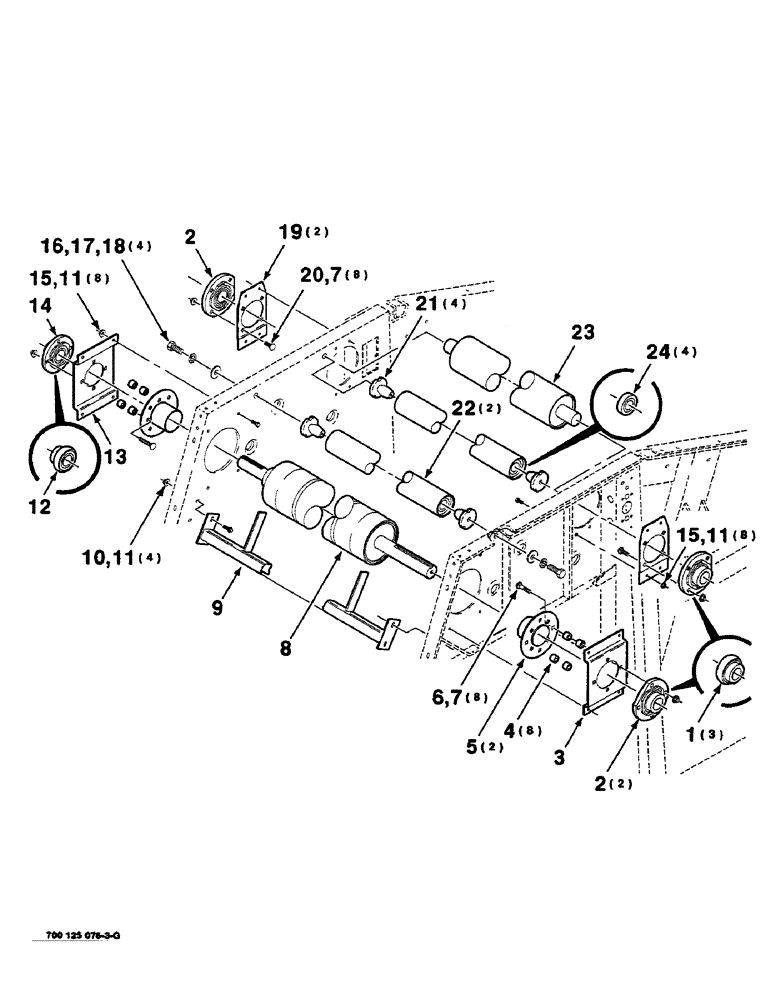 Схема запчастей Case IH 8460 - (6-14) - ROLLERS AND FORMING BELT GUIDE ASSEMBLIES, UPPER, SERIAL NUMBER CFH0057723 THROUGH CFH0058101 (14) - BALE CHAMBER