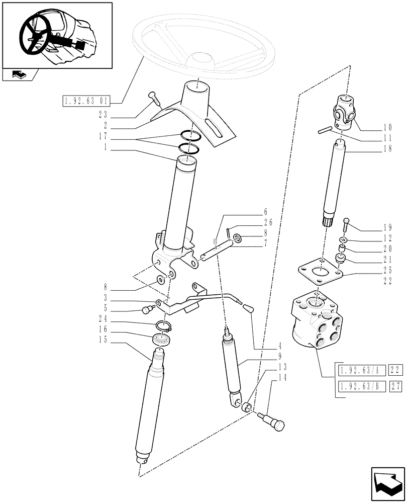 Схема запчастей Case IH FARMALL 70 - (1.92.63[02]) - STEERING COLUMN (10) - OPERATORS PLATFORM/CAB