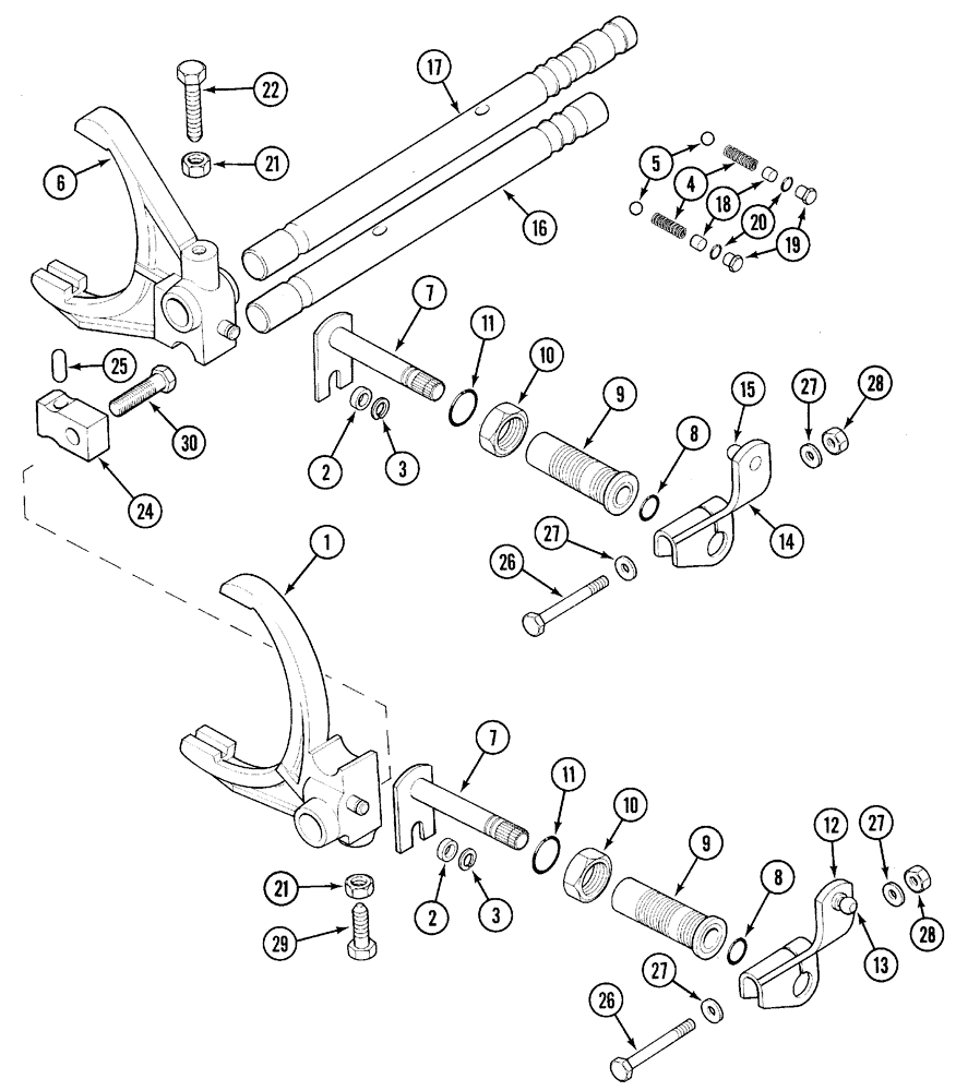 Схема запчастей Case IH 5120 - (6-044) - TRANSMISSION, RANGE SHIFT LINKAGE, INTERNAL, JJF1030000 AND AFTER (06) - POWER TRAIN