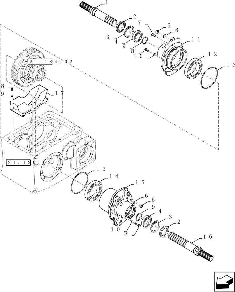 Схема запчастей Case IH 9120 - (21.140.03) - MECHANICAL TRANSMISSION OUTPUT SHAFT (21) - TRANSMISSION