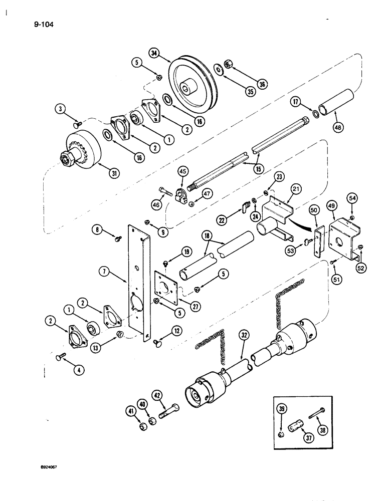 Схема запчастей Case IH 1010 - (9-104) - AUGER AND KNIFE JACKSHAFT DRIVE, 17.5 AND 20.0 FOOT HEADER (58) - ATTACHMENTS/HEADERS