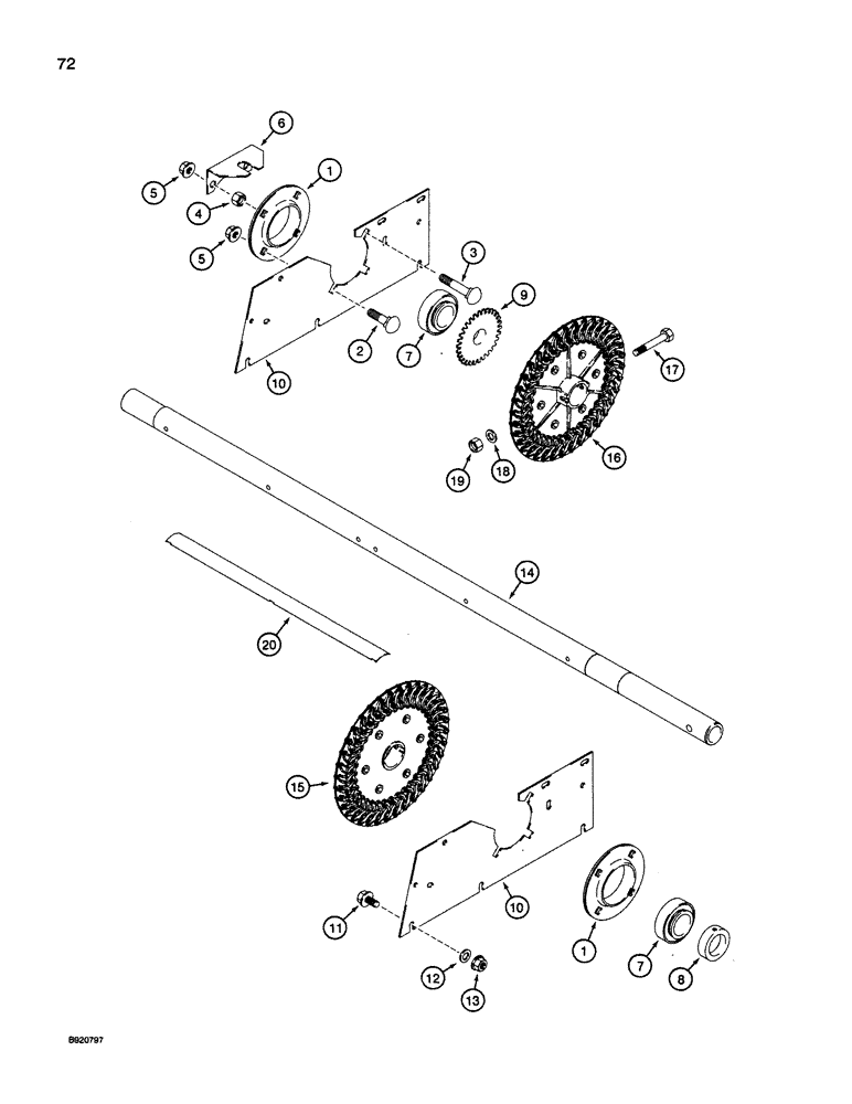 Схема запчастей Case IH 1660 - (072) - FAN, SHAFT AND SUPPORTS, EXTENDED LENGTH CLEANING SYSTEM (74) - CLEANING