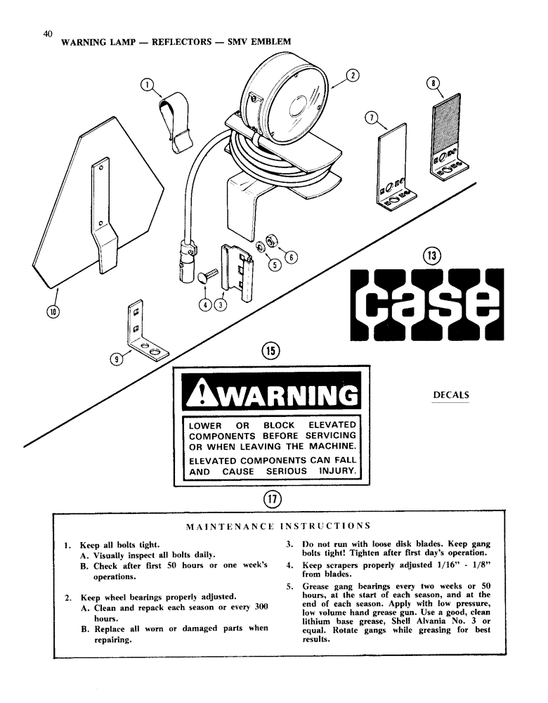 Схема запчастей Case IH K23A - (40) - WARNING LAMP, REFLECTORS, SMV EMBLEM 