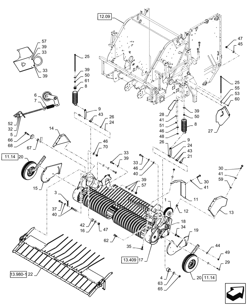 Схема запчастей Case IH RB564 - (13.411[1]) - 2M WIDE PICKUP & STUFFER FEEDER, NORTH AMERICA (13) - FEEDER
