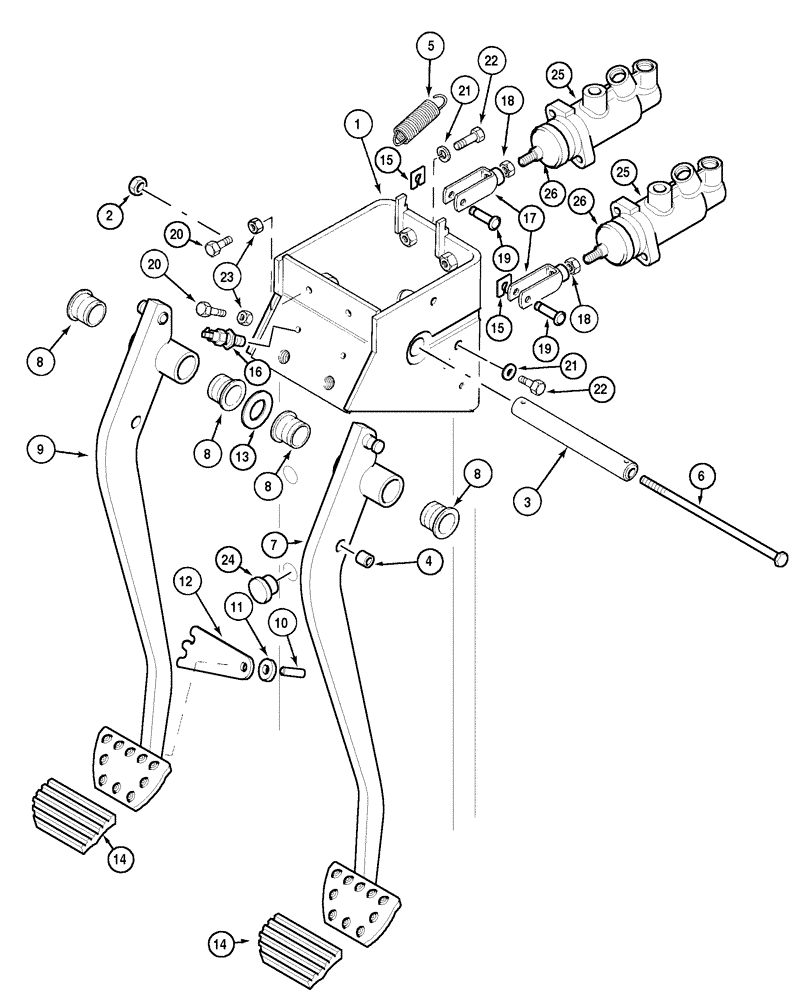 Схема запчастей Case IH MX100C - (07-04) - BRAKE PEDALS AND MASTER CYLINDERS (07) - BRAKES