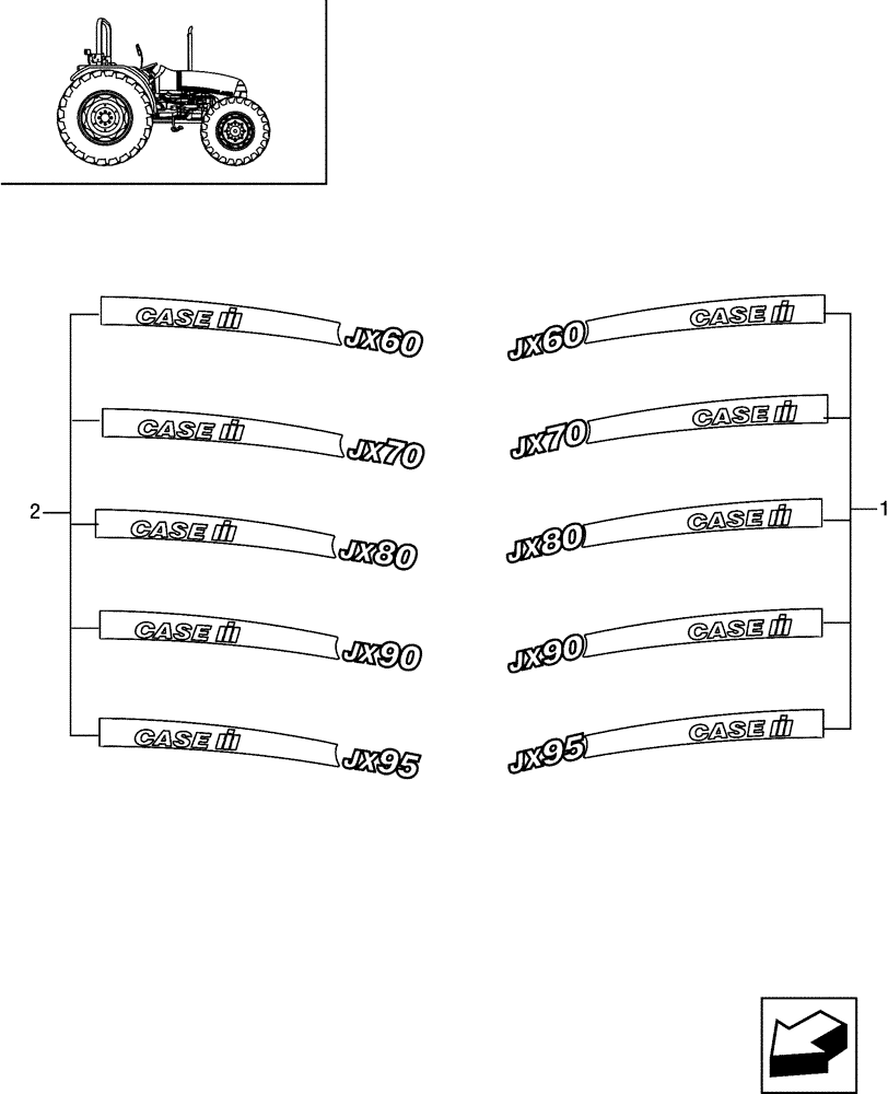 Схема запчастей Case IH JX95 - (1.98.2) - MODEL IDENTIFICATION DECALS (13) - DECALS