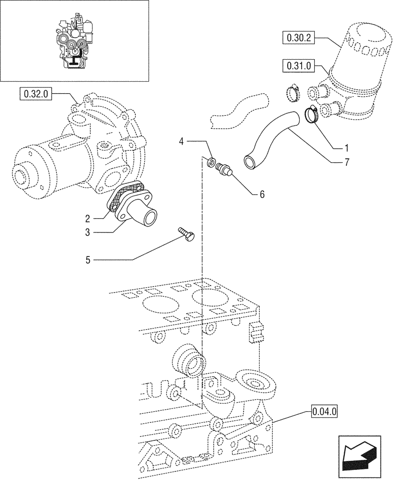 Схема запчастей Case IH JX95 - (0.32.3/03) - VAR - 747, 391102 - TTF ENGINE TIER 2 - WATER LINE (01) - ENGINE