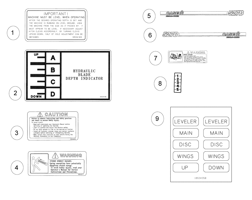 Схема запчастей Case IH 527B - (90.108.01) - DECALS (90) - PLATFORM, CAB, BODYWORK AND DECALS