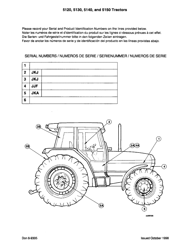 Схема запчастей Case IH 5150 - (02) - LOCATION OF SERIAL AND PRODUCT IDENTIFICATION NUMBERS (00) - PICTORIAL INDEX