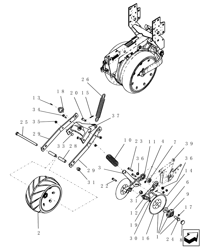 Схема запчастей Case IH 1200 - (L.10.F[14]) - PRESS WHEEL & COVERING DISC, WITH LH LEADING DISC OPENER (RH SIDE OF PLANTER AFTER APRIL 2007) L - Field Processing