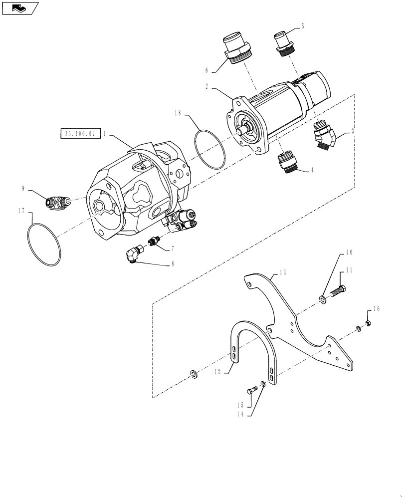 Схема запчастей Case IH STEIGER 400 - (35.106.01) - STANDARD HYDYRAULIC PUMP ASSEMBLY (35) - HYDRAULIC SYSTEMS
