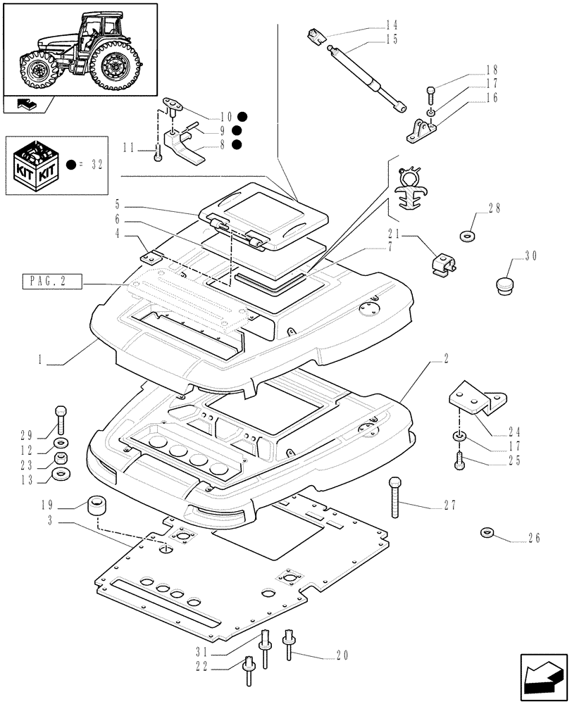 Схема запчастей Case IH FARMALL 85U - (1.94.0[01]) - CAB WITH ESCAPE HATCH - CAB, ROOF, OPENING AND INTERNAL TRIMMING - W/CAB - C6500 (10) - OPERATORS PLATFORM/CAB