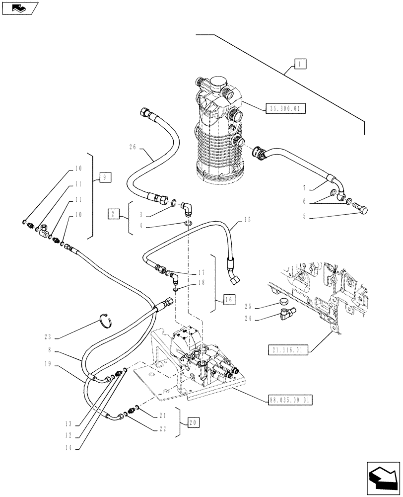 Схема запчастей Case IH PUMA 145 - (88.035.09[02]) - DIA KIT, 2 ELECTRONIC MID MOUNTED VALVES - PIPES (88) - ACCESSORIES