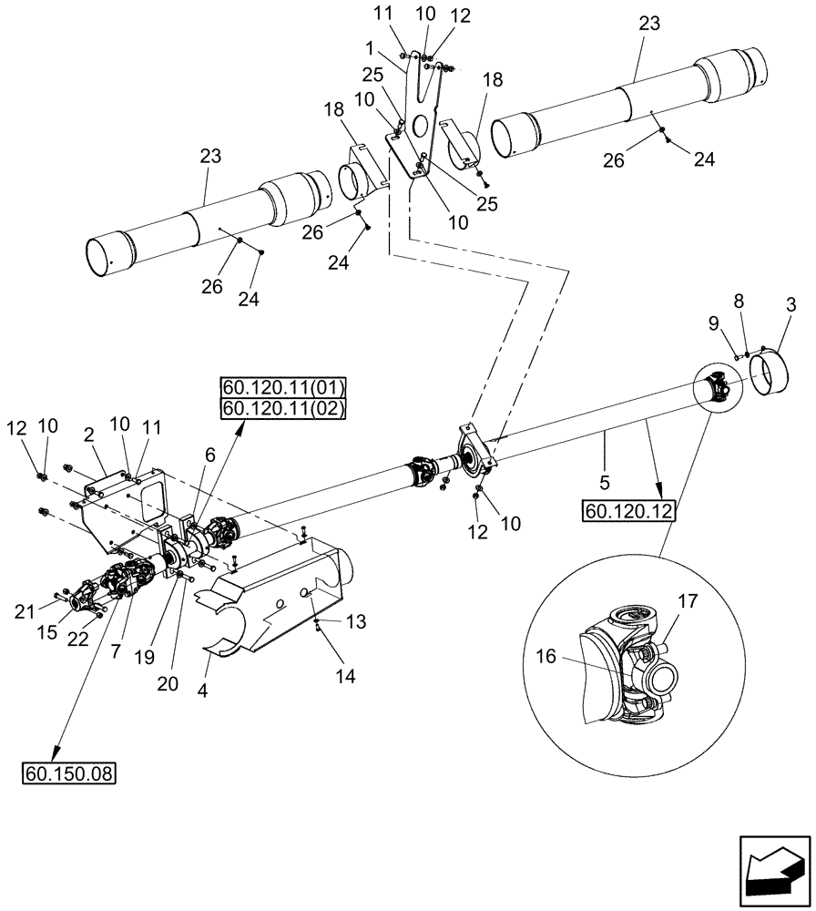 Схема запчастей Case IH 8120 - (60.120.10) - DRIVE SHAFT, FEEDER/HEADER (60) - PRODUCT FEEDING