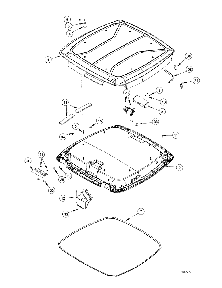 Схема запчастей Case IH MX240 - (9-030) - CAB, ROOF (09) - CHASSIS/ATTACHMENTS