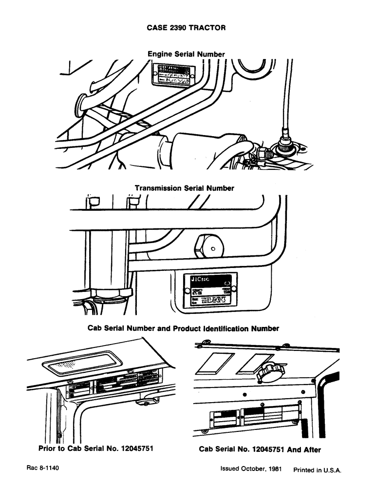 Схема запчастей Case IH 2390 - (1-04) - SERIAL NUMBER LOCATION (00) - PICTORIAL INDEX