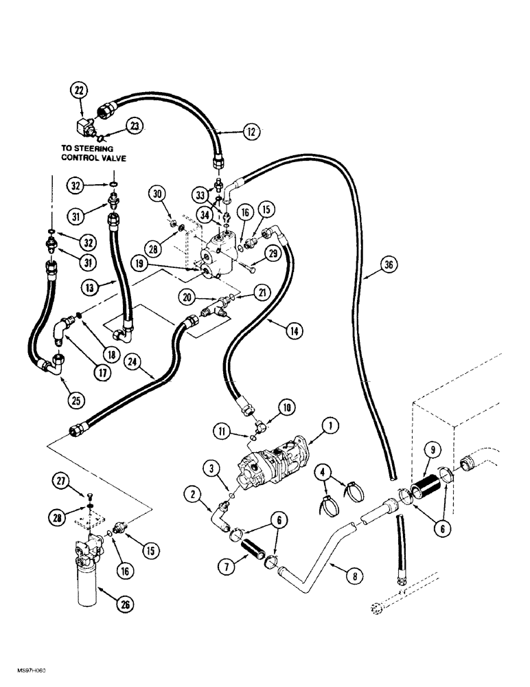 Схема запчастей Case IH 9370 QUADTRAC - (8-004) - STANDARD HYDRAULIC SYSTEM, PUMP CIRCUIT TO PRIORITY VALVE (08) - HYDRAULICS