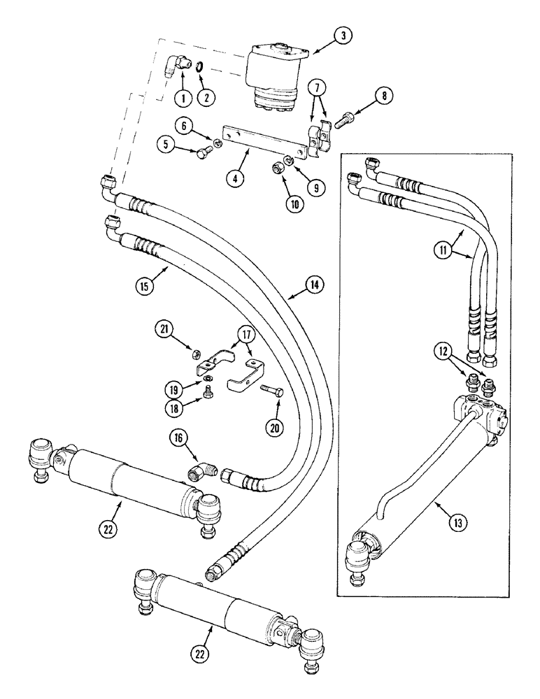 Схема запчастей Case IH 1394 - (5-112) - POWER STEERING CYLINDER AND TUBES, TWO-WHEEL DRIVE TRACTORS WITHOUT CAB (05) - STEERING