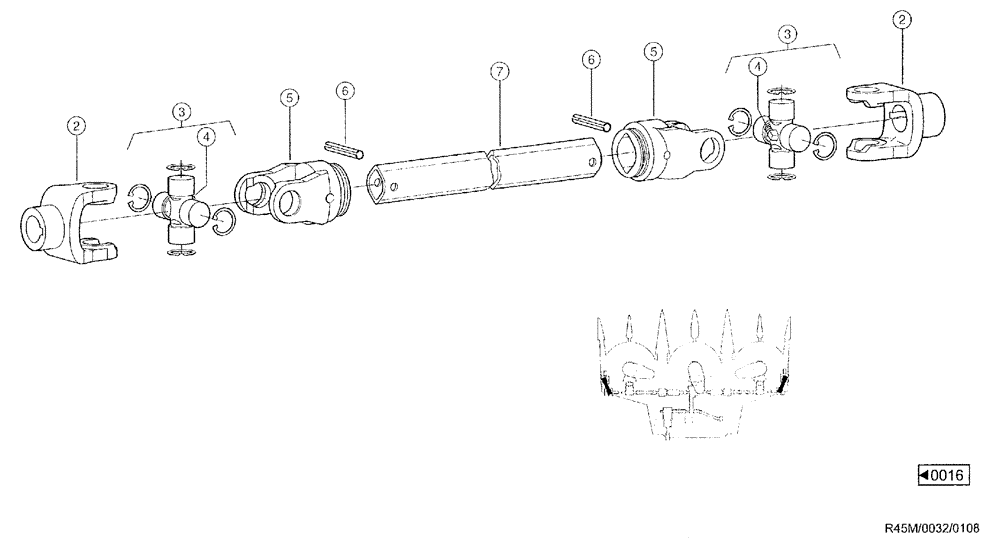 Схема запчастей Case IH RU450 - (0032) - UNIVERSAL DRIVE SHAFT, LAID MAIZE AUGER (58) - ATTACHMENTS/HEADERS