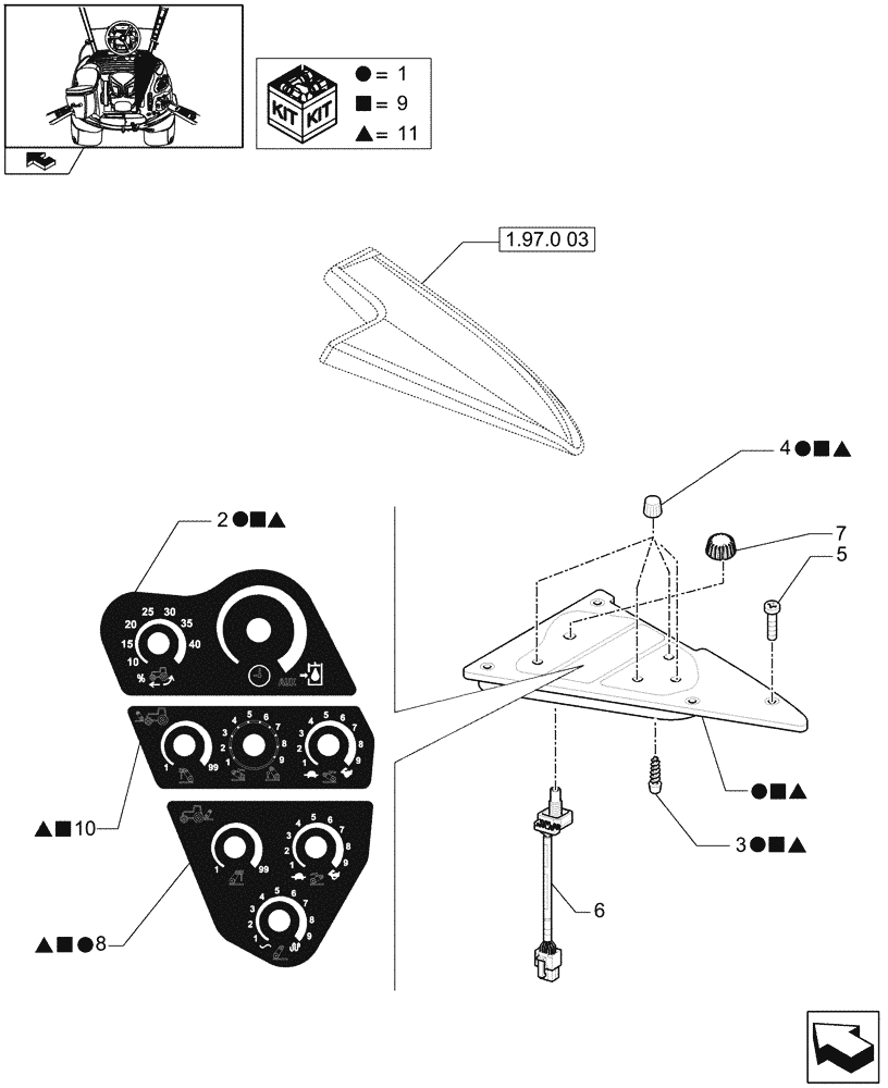Схема запчастей Case IH MAXXUM 120 - (1.75.1/04) - COMMAND ARM FOR ELECTROHYDRAULIC REMOTES WITH SLIP CONTROL (RADAR) - CONTROLS (VAR.332023-332024) (06) - ELECTRICAL SYSTEMS