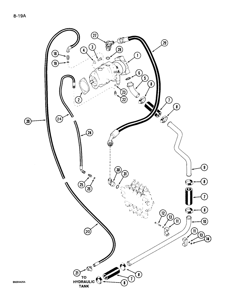 Схема запчастей Case IH 9250 - (8-019A) - HYDRAULIC SYSTEM, PUMP TO RESERVOIR (08) - HYDRAULICS