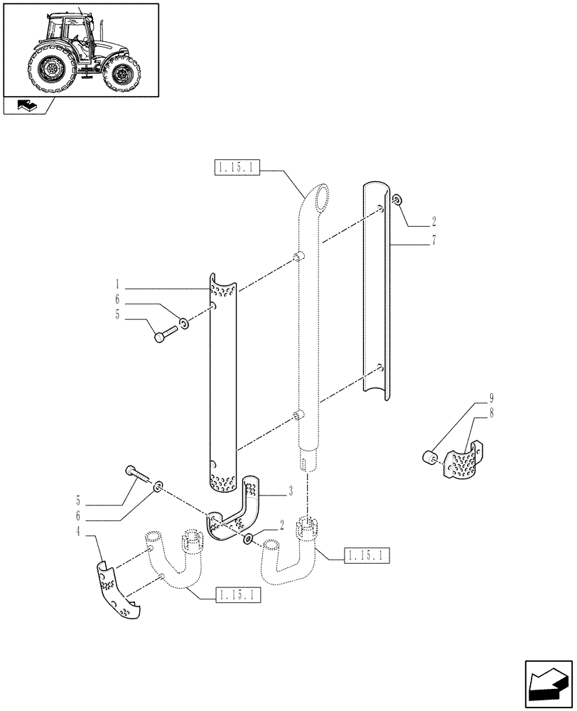 Схема запчастей Case IH FARMALL 90 - (1.15.1/04) - VERTICAL MUFFLER SHIELD GUARD PROTECTION (VAR.335134-335136) (02) - ENGINE EQUIPMENT