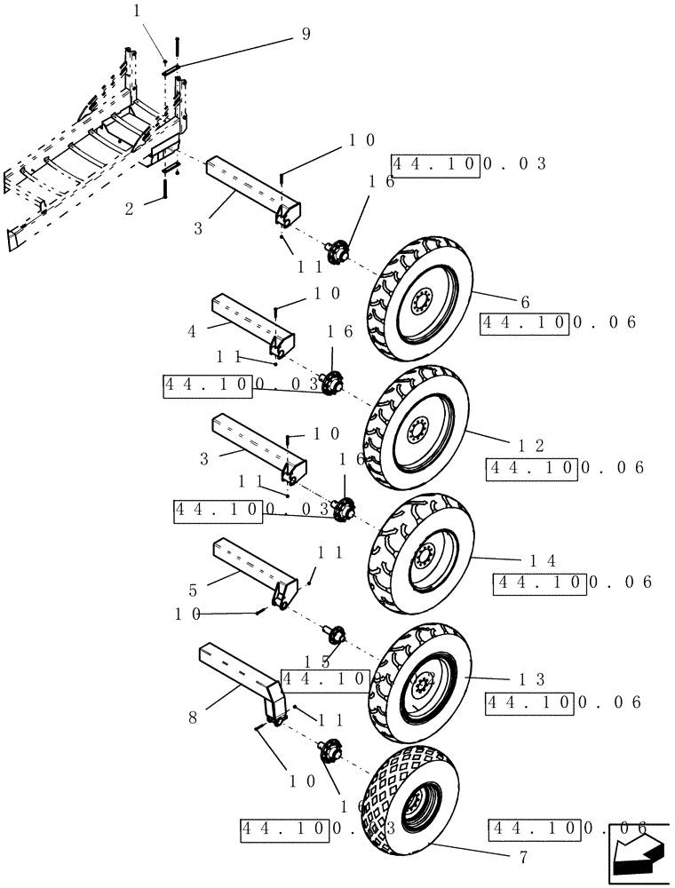 Схема запчастей Case IH 100 - (44.100.05) - WHEEL - ASSEMBLY, CART SINGLE (44) - WHEELS