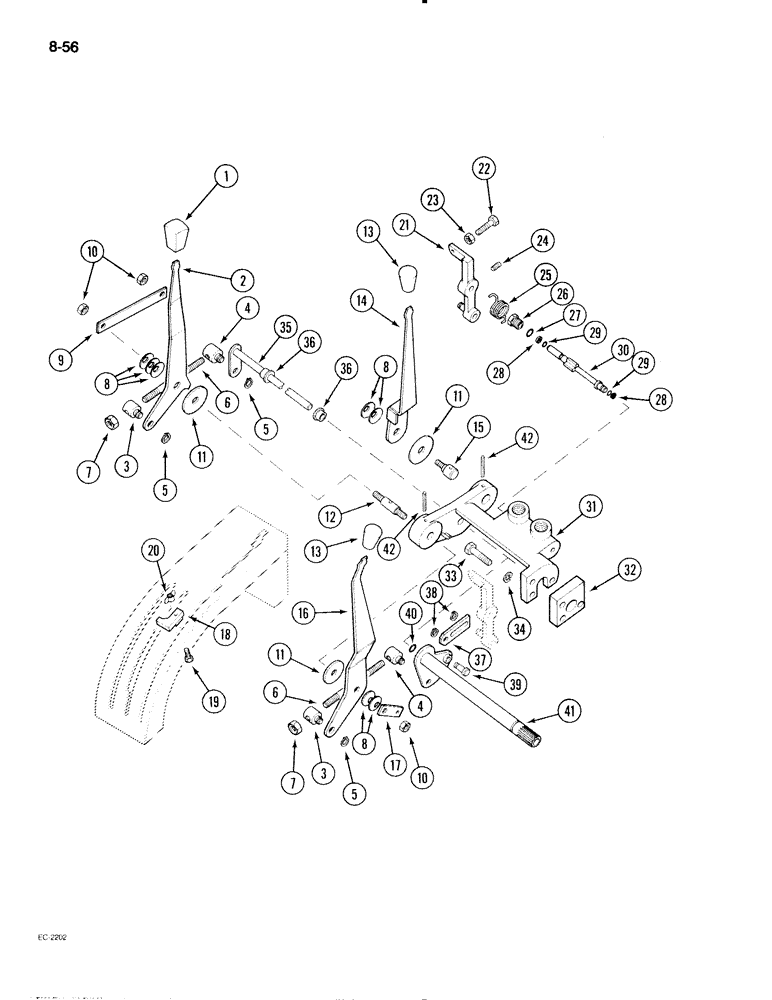 Схема запчастей Case IH 595 - (8-56) - DRAFT CONTROL, EXTERNAL LEVERS AND LINKAGE, WITHOUT CAB (08) - HYDRAULICS
