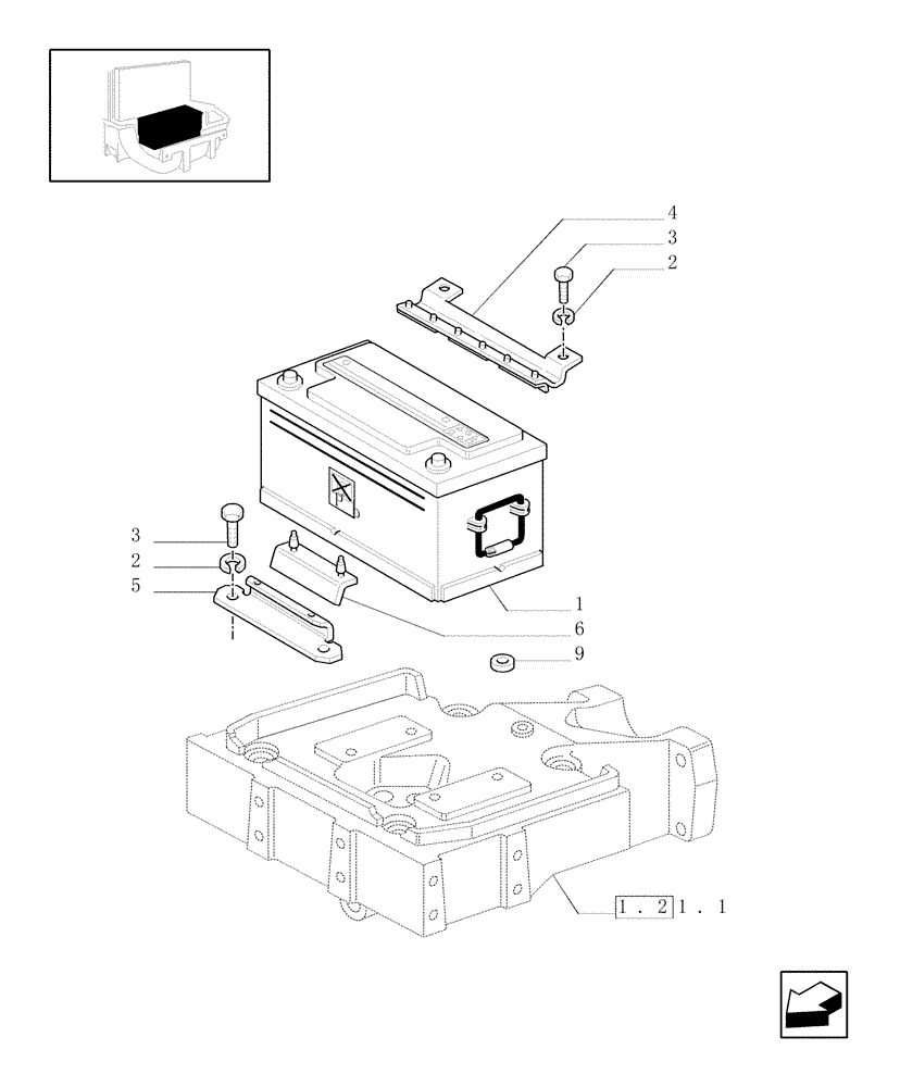 Схема запчастей Case IH JX90U - (1.74.1) - BATTERY MOUNTING - BATTERY (06) - ELECTRICAL SYSTEMS