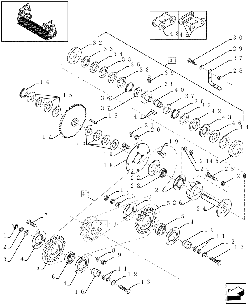 Схема запчастей Case IH LBX421R - (13.03[01]) - PICK-UP, MAIN TRANSMISSION (13) - FEEDER