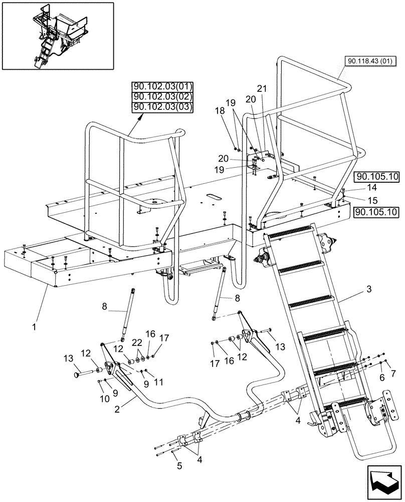 Схема запчастей Case IH 7120 - (90.118.41[01]) - DECK, REAR - 7120/7120(LA), 8120/8120(LA) (90) - PLATFORM, CAB, BODYWORK AND DECALS