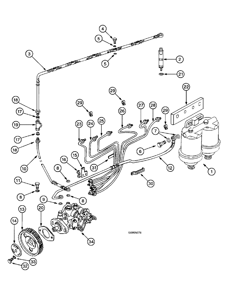 Схема запчастей Case IH D-310 - (5-092) - FUEL INJECTION PUMP AND CONNECTIONS, 616 AND 622 COTTON PICKERS W/CLAMP MOUNTED INJECTION NOZZLES 