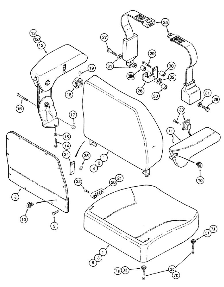 Схема запчастей Case IH 7210 - (9-086) - DELUXE AIR SUSPENSION SEAT - CUSHION, ARM REST & SEAT BELTS, TRACTOR S/N JJA0061559 & AFTER (09) - CHASSIS/ATTACHMENTS