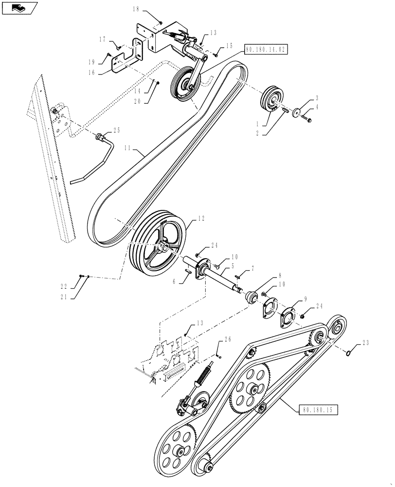 Схема запчастей Case IH 9230 - (80.180.14) - UNLOADING DRIVE,STANDARD (80) - CROP STORAGE/UNLOADING