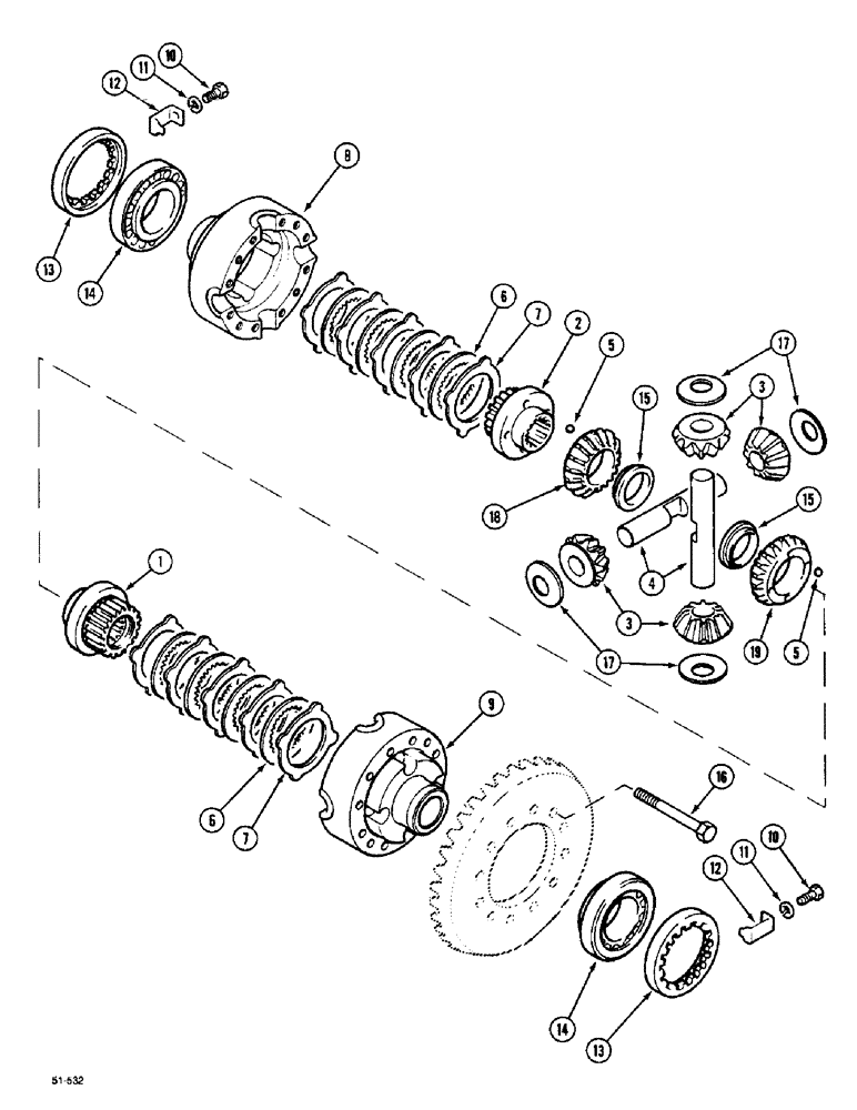 Схема запчастей Case IH 5150 - (5-54) - DIFFERENTIAL, (5130/5140/5150), MFD, 709 S4 BALL TYPE (05) - STEERING
