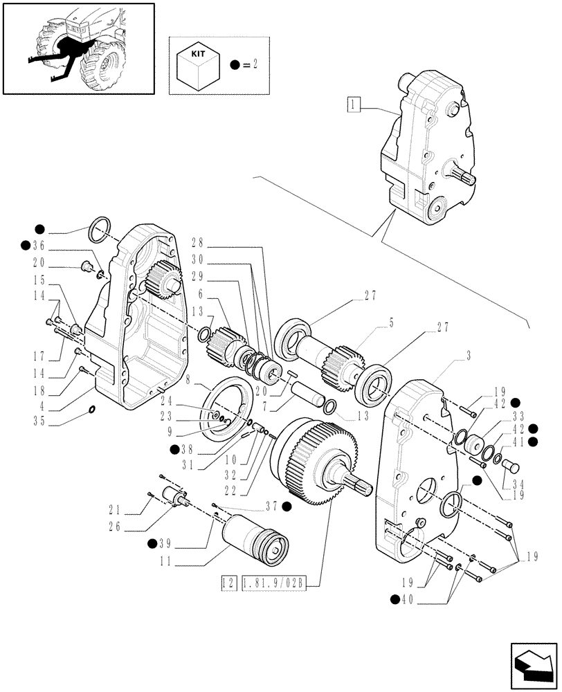 Схема запчастей Case IH PUMA 210 - (1.81.9/02A) - FRONT HPL FOR ELECTRONIC REMOTES WITH PTO, LESS AUX. COUPLERS - GEARBOX - BREAKDOWN (07) - HYDRAULIC SYSTEM