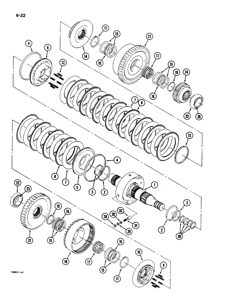 Схема запчастей Case IH 9280 - (6-22) - TRANSMISSION, 9 INCH CLUTCH PACK (CONTD) (06) - POWER TRAIN