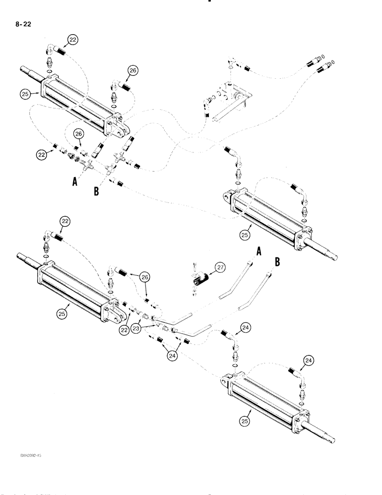 Схема запчастей Case IH 475 - (8-22) - WING LIFT HYDRAULIC CIRCUIT, 1/2" ID HOSES, W/DIVERTER VALVE, TRACTORS W/SINGLE HYDRAULIC OUTLET (08) - HYDRAULICS