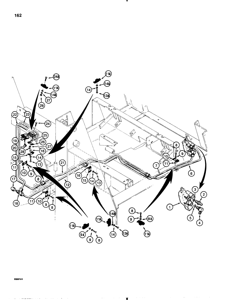 Схема запчастей Case IH 1845B - (162) - AUXILIARY HYDRAULIC CIRCUIT, REAR HYDRAULIC CIRCUIT WITHOUT SELECTOR VALVE (08) - HYDRAULICS